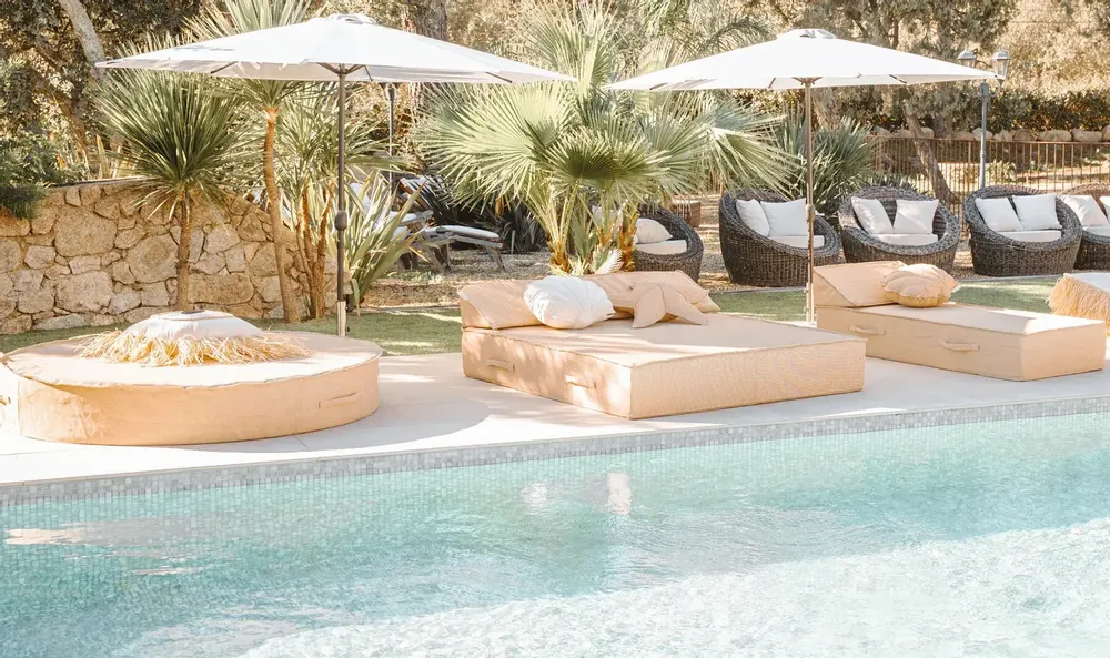 Deck chairs - 2 seater sun lounger bed with raffia effect - MX HOME