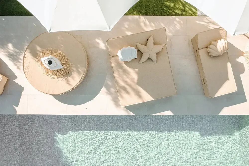 Deck chairs - 2 seater sun lounger bed with raffia effect - MX HOME