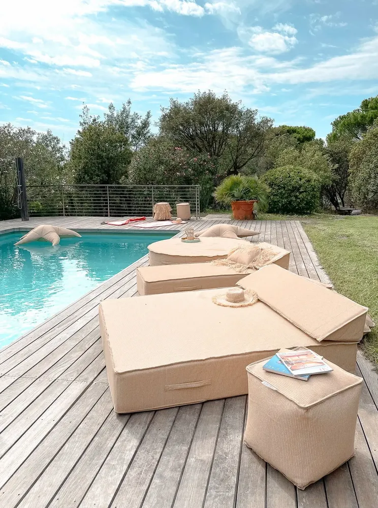 Deck chairs - 2 seater sun lounger bed with raffia effect - MX HOME