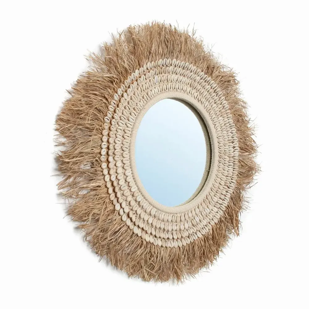 Mirrors - The Raffia Cowrie Mirror - Natural White - BAZAR BIZAR LIVING