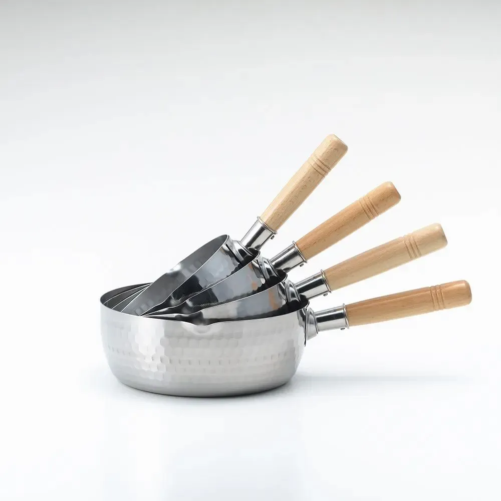 Saucepans  - Japanese stainless steel pans, hammered with two spouts - Yukihira/YOSHIKAWA collection - ABINGPLUS