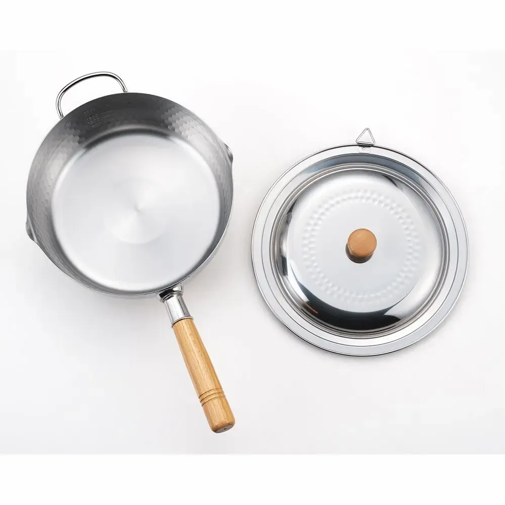 Saucepans  - 24 cm stainless steel saucepan, hammered with two spouts - Yukihira/YOSHIKAWA collection - ABINGPLUS