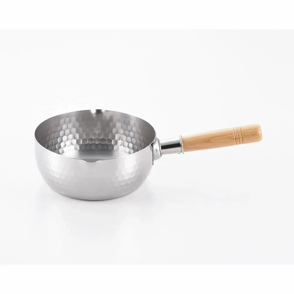 Saucepans  - Japanese stainless steel pans, hammered with two spouts - Yukihira/YOSHIKAWA collection - ABINGPLUS