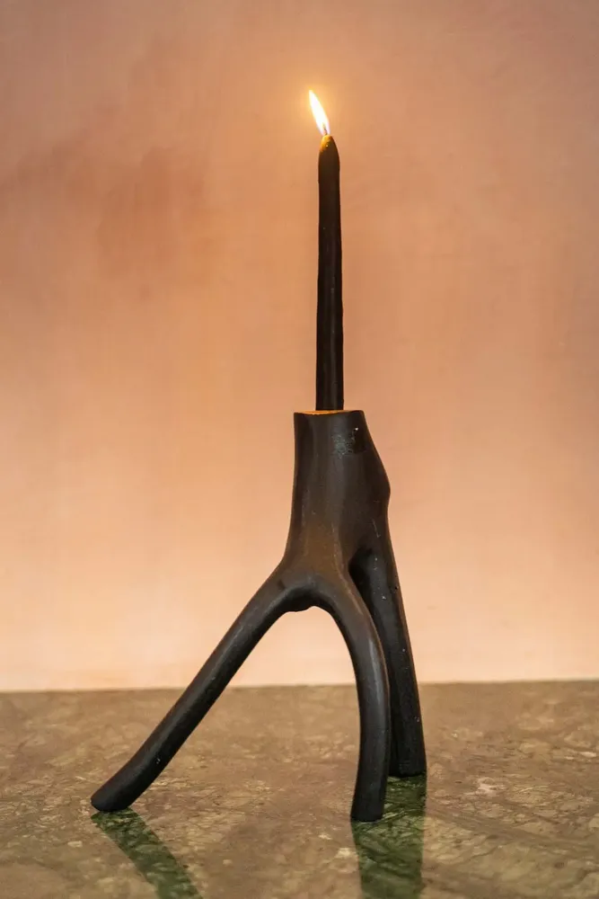 Candlesticks and candle holders - The Triple Twig Candle Holder - Black - BAZAR BIZAR LIVING