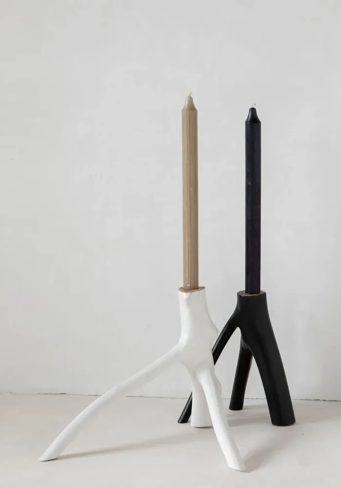 Candlesticks and candle holders - The Triple Twig Candle Holder - Black - BAZAR BIZAR LIVING