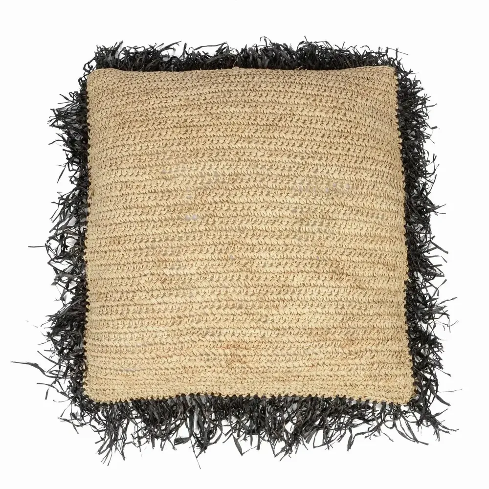 Cushions - The Raffia Cushion Cover Square - Natural Black - 60x60 - BAZAR BIZAR LIVING
