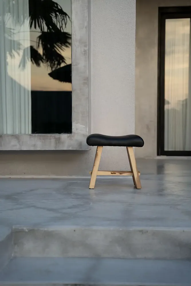 Stools - The Suar Stool with Leather - Natural Black - BAZAR BIZAR LIVING