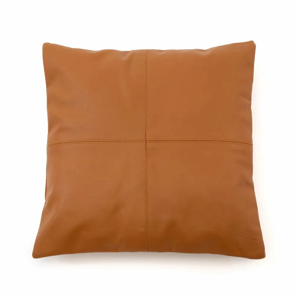 Cushions - The Four Panel Leather Cushion Cover - Camel - 40x40 - BAZAR BIZAR LIVING