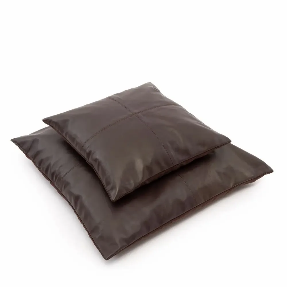Cushions - The Four Panel Leather Cushion Cover - Choco - 60x60 - BAZAR BIZAR LIVING
