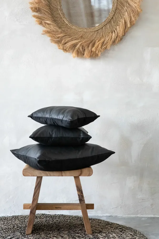 Coussins - La Housse De Coussin Four Leather Panel - Noir - 60x60 - BAZAR BIZAR LIVING