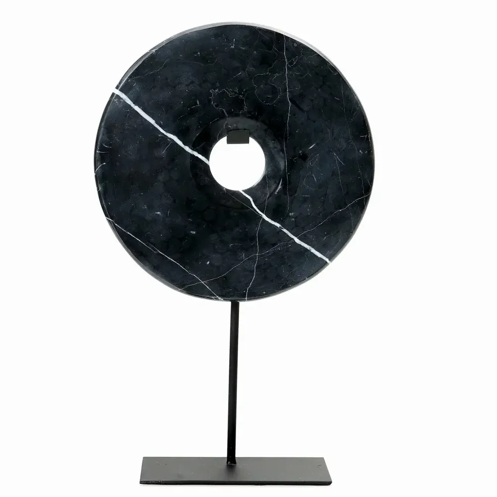Decorative objects - The Marble Disc on Stand - Black - L - BAZAR BIZAR LIVING