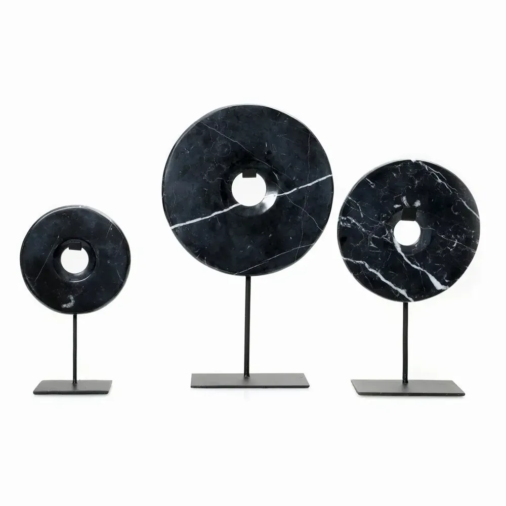 Decorative objects - The Marble Disc on Stand - Black - L - BAZAR BIZAR LIVING