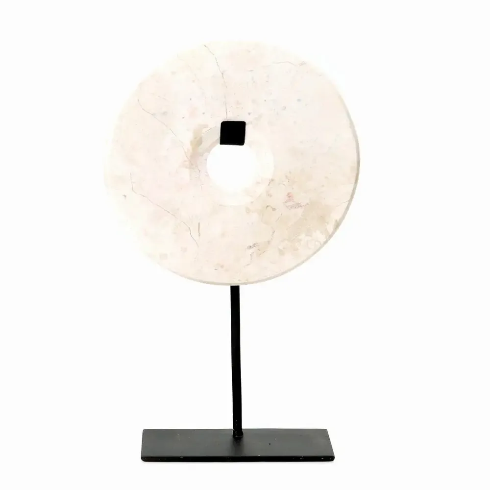 Decorative objects - The Marble Disc on Stand - White - L - BAZAR BIZAR LIVING