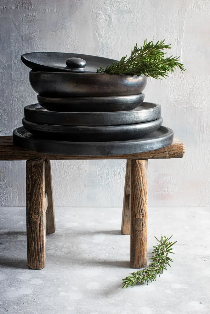 Platter and bowls - The Burned Deep Plate - Black - M - BAZAR BIZAR LIVING