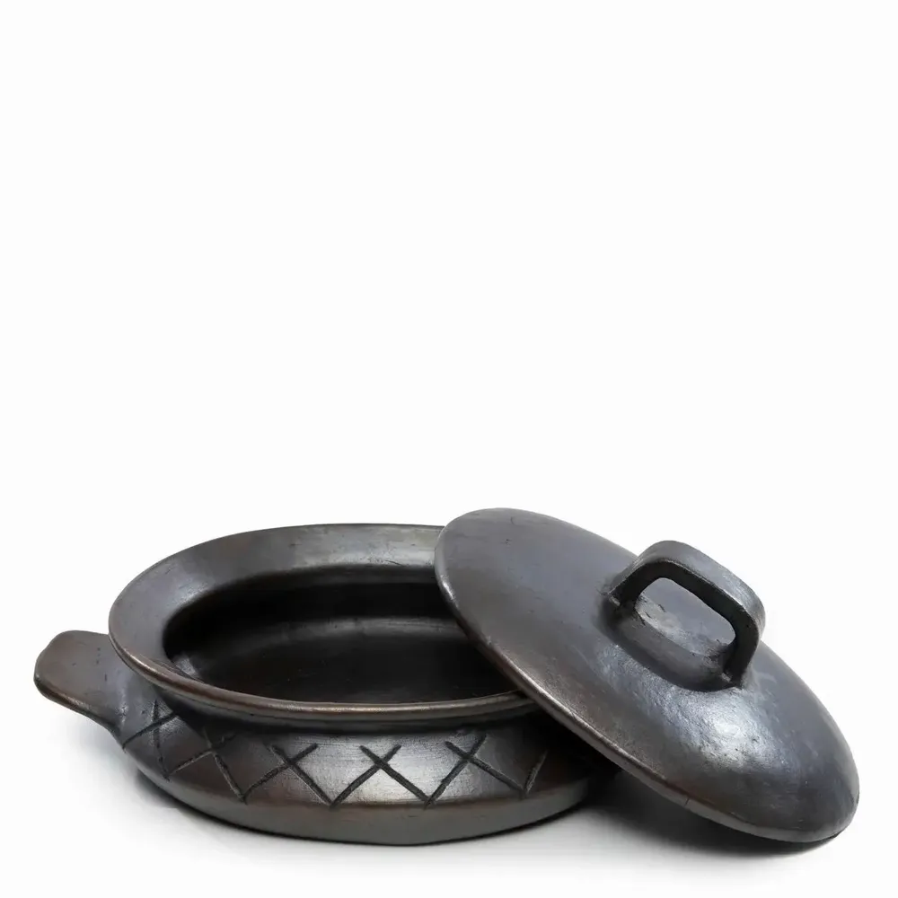 Plats et saladiers - Le Pot Ovale Brûlé avec Motif et Poignées Latérales - Noir - BAZAR BIZAR LIVING