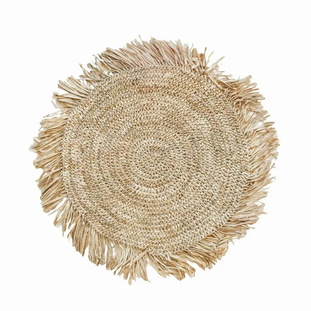 Placemats - The Fringe Raffia Placemat Round - Natural - BAZAR BIZAR LIVING