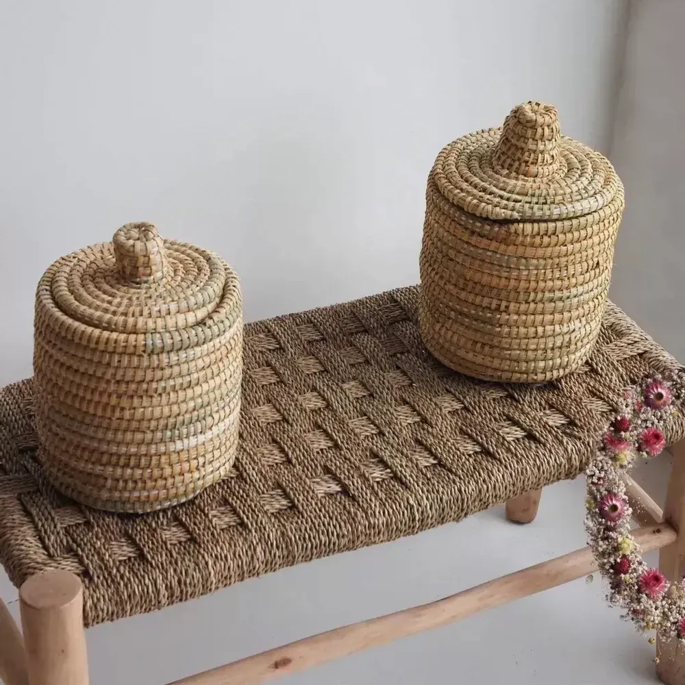 Decorative objects - Berber box in wool and natural wicker - MALOU - HYDILE