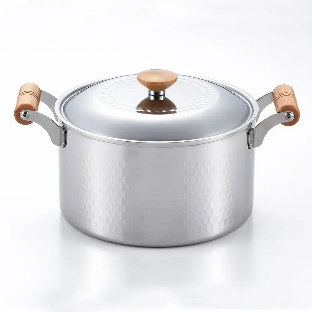 Saucepans  - Japanese stainless steel pot, 18, 22 and 24 cm hammered with its lid - Yukihira/YOSHIKAWA collection - ABINGPLUS