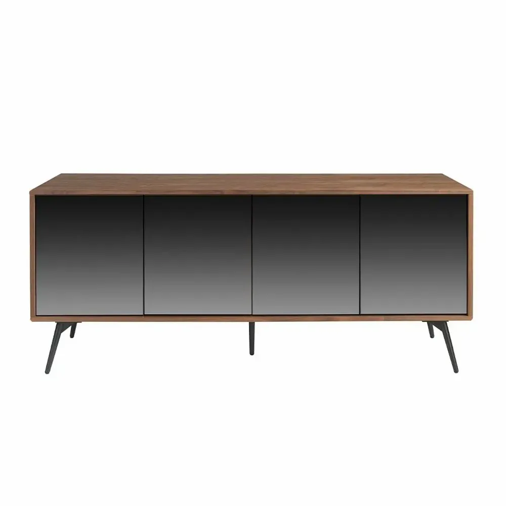 Mobilier et rangements pour bureau - Buffet en noyer avec portes miroir en verre noir - ANGEL CERDÁ