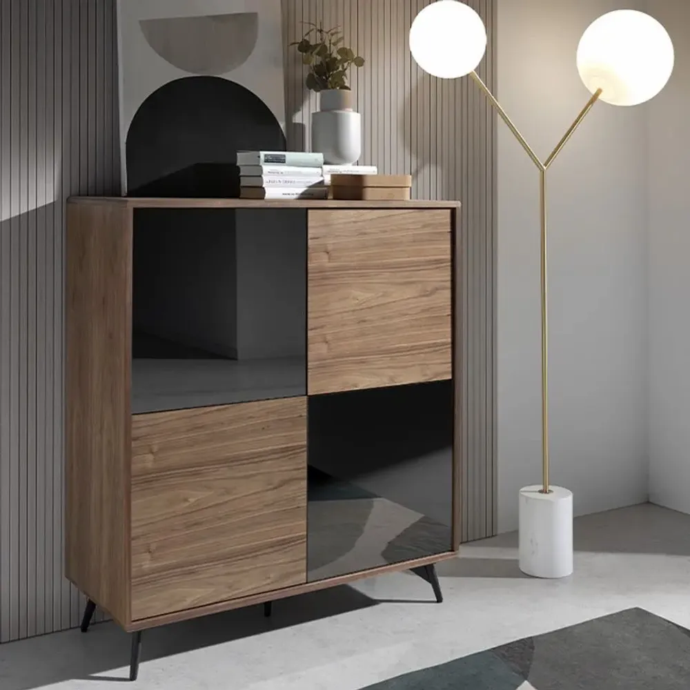 Sideboards - Walnut sideboard and black mirror glass - ANGEL CERDÁ