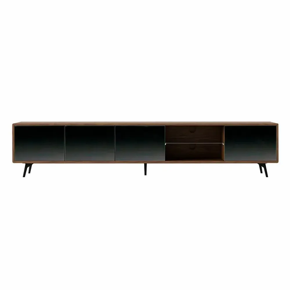 Sideboards - Walnut TV cabinet and black mirror effect glass - ANGEL CERDÁ