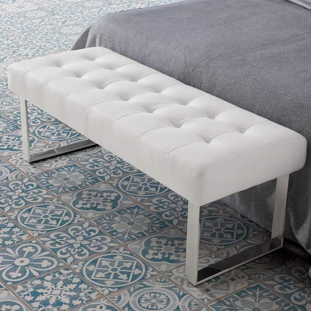 Benches - White eco-leather stool - ANGEL CERDÁ