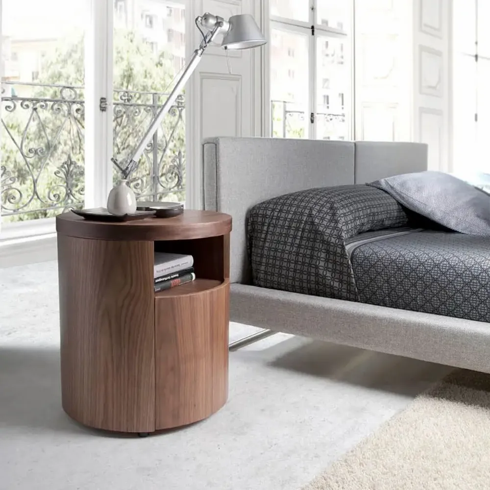 Tables de nuit - Table de chevet ronde en noyer - ANGEL CERDÁ