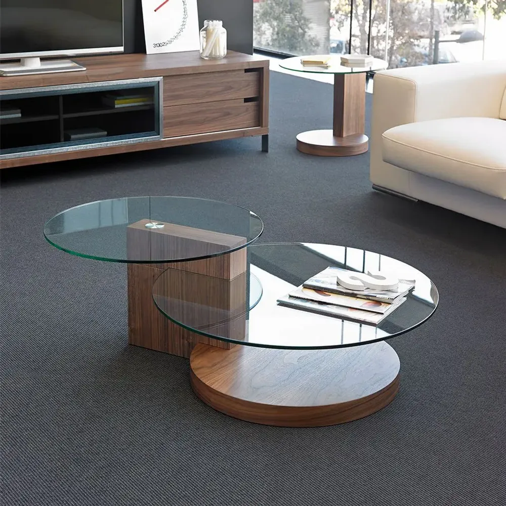 Tables basses - Table d'angle ronde en noyer - ANGEL CERDÁ