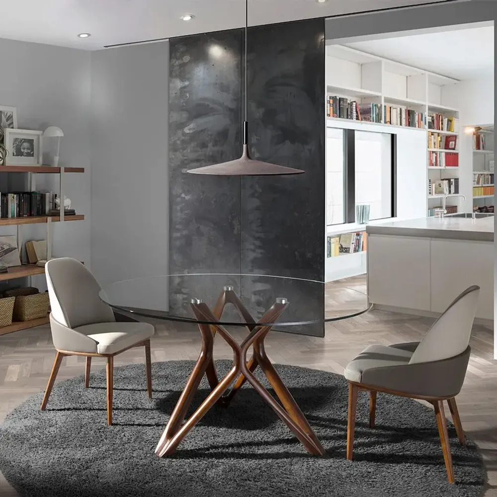 Tables Salle à Manger - Table de salle à manger ronde en verre et bois - ANGEL CERDÁ