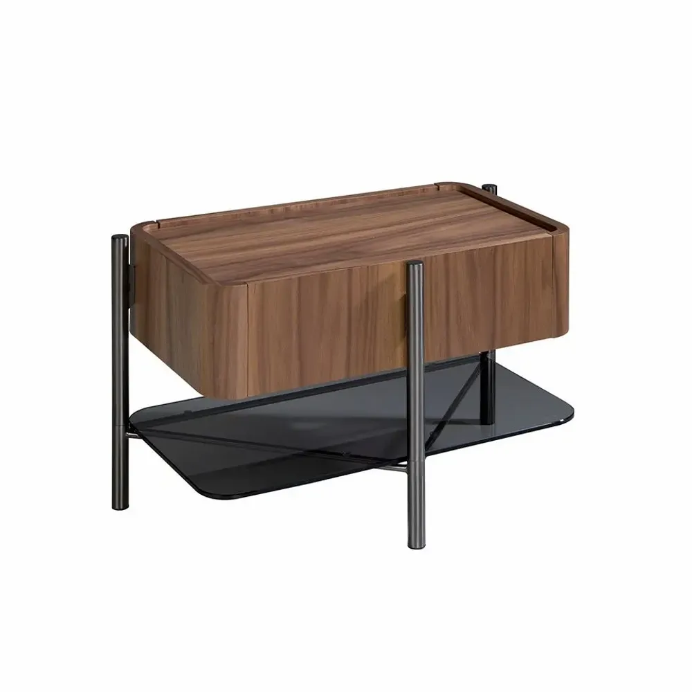Tables de nuit - Table de chevet en bois de noyer et acier foncé - ANGEL CERDÁ