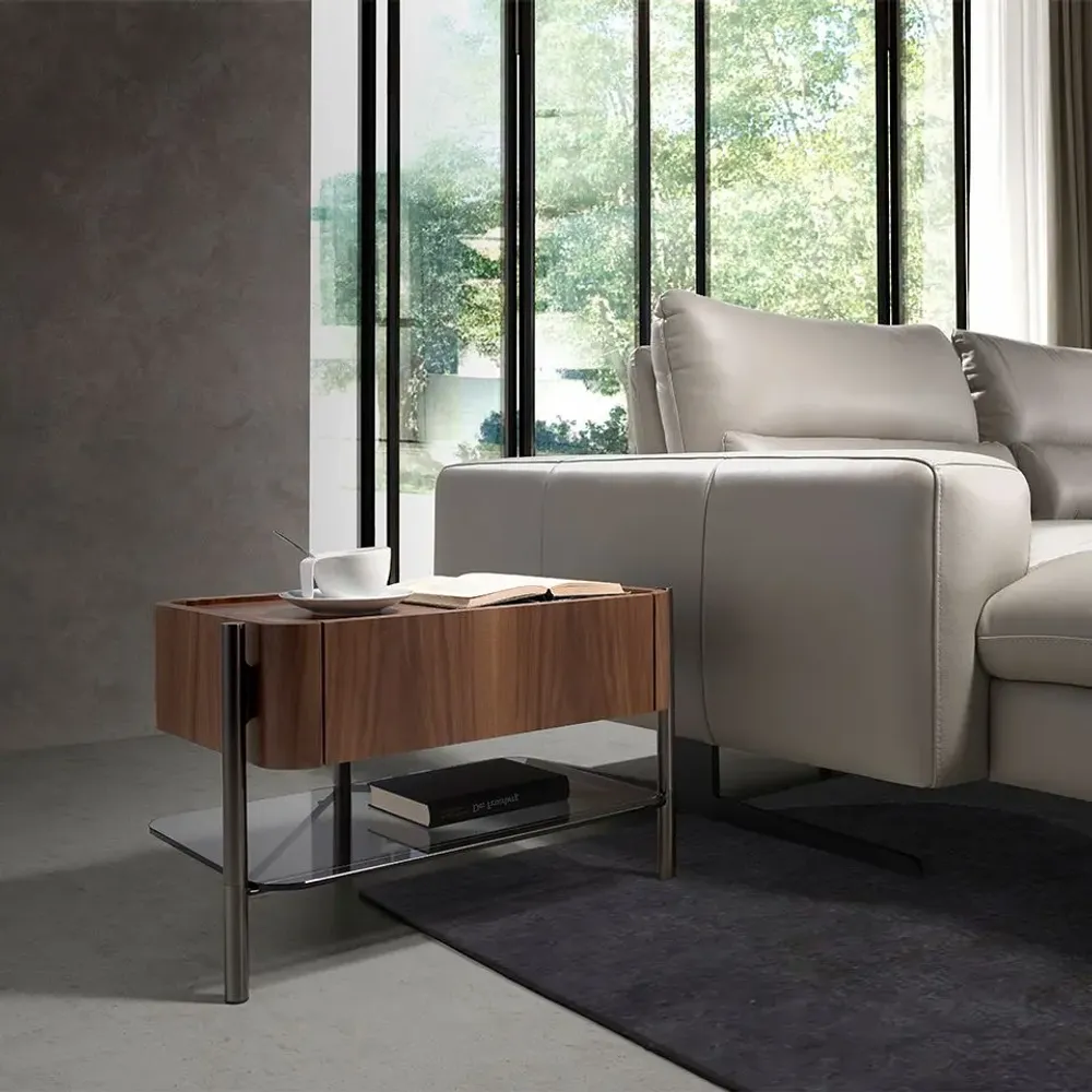 Tables de nuit - Table de chevet en bois de noyer et acier foncé - ANGEL CERDÁ