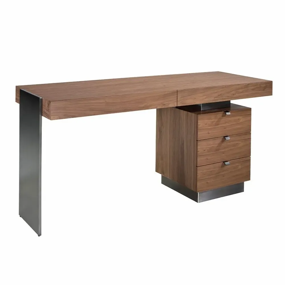 Mobilier et rangements pour bureau - Bureau en bois de noyer et acier poli - ANGEL CERDÁ
