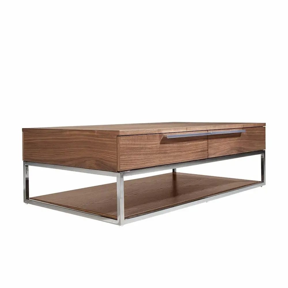 Coffee tables - Rectangular coffee table in walnut and chromed steel - ANGEL CERDÁ