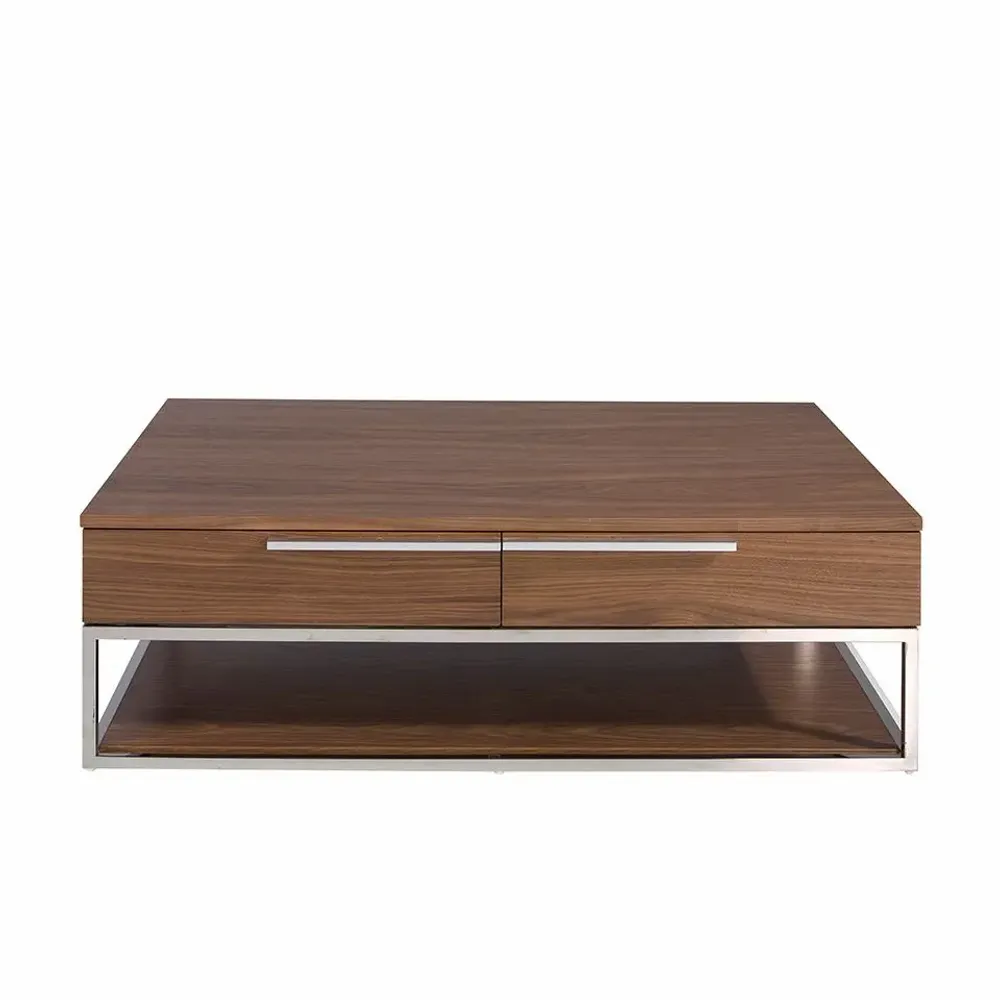 Coffee tables - Rectangular coffee table in walnut and chromed steel - ANGEL CERDÁ