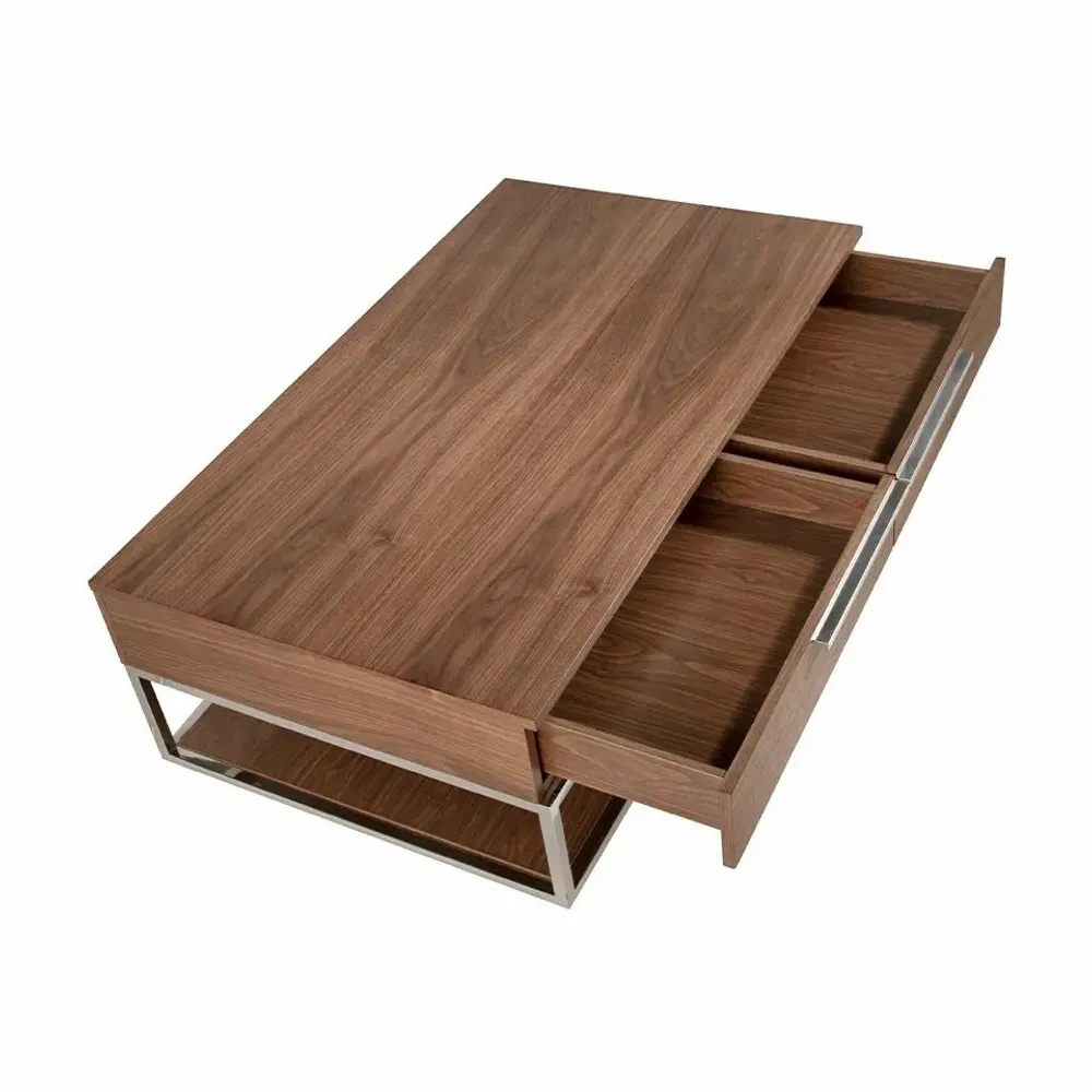 Coffee tables - Rectangular coffee table in walnut and chromed steel - ANGEL CERDÁ