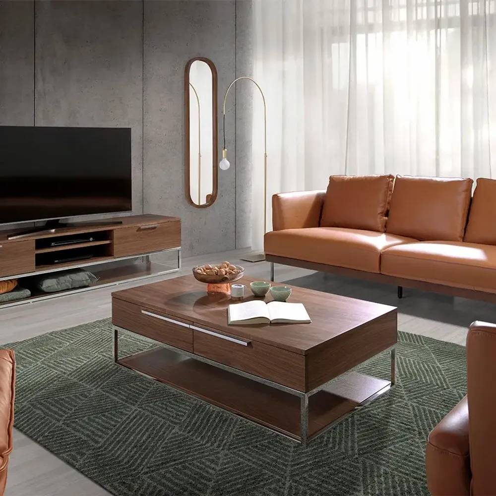 Coffee tables - Rectangular coffee table in walnut and chromed steel - ANGEL CERDÁ