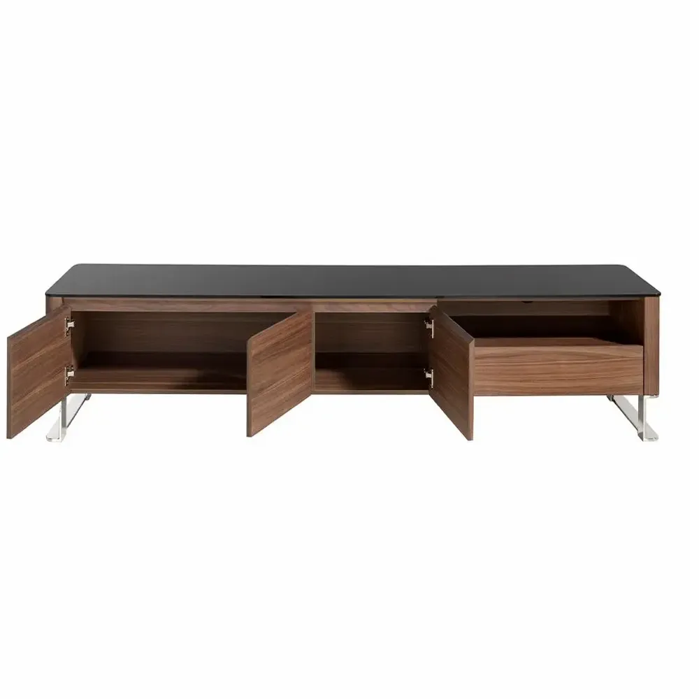 Sideboards - Black glass and walnut TV cabinet - ANGEL CERDÁ