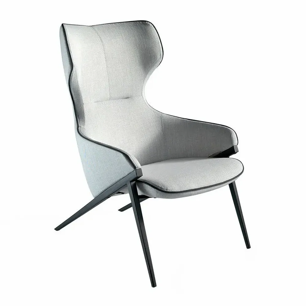 Fauteuils - Fauteuil rembourré en tissu gris avec passepoil noir - ANGEL CERDÁ