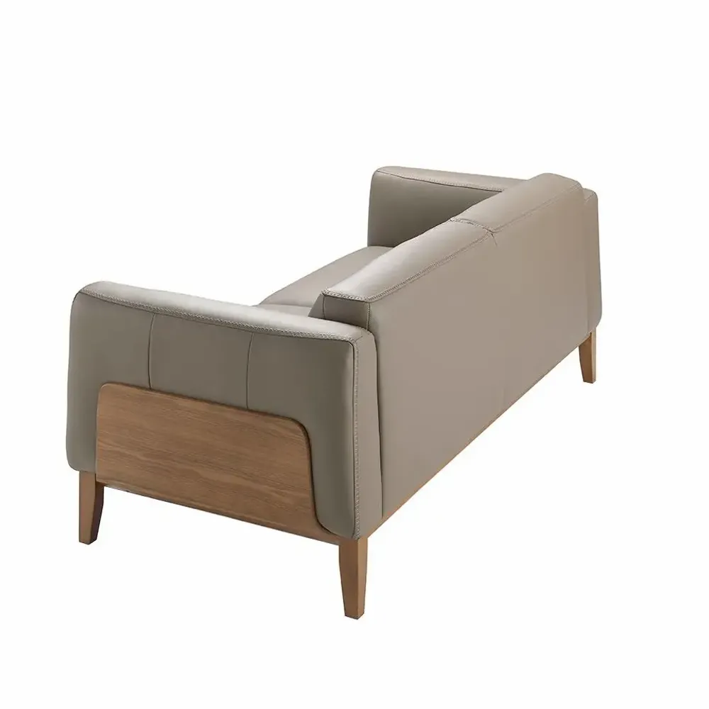 Sofas - 3 seater upholstered leather sofa with walnut details - ANGEL CERDÁ