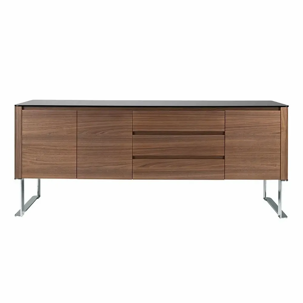 Sideboards - Walnut sideboard and black glass top - ANGEL CERDÁ