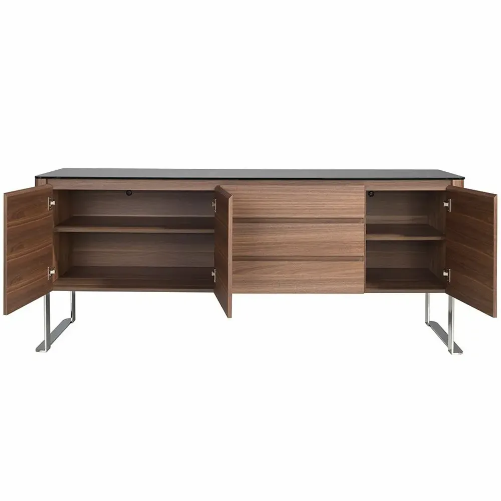 Sideboards - Walnut sideboard and black glass top - ANGEL CERDÁ