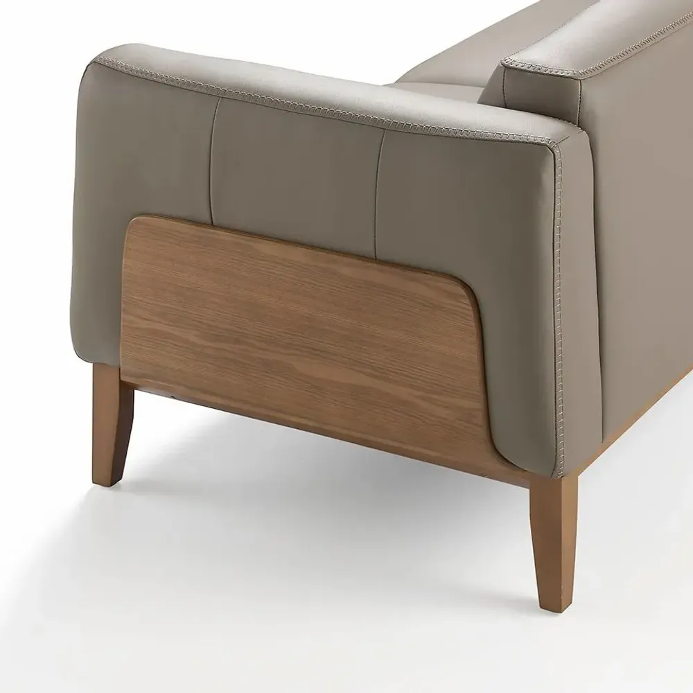 Sofas - 3 seater upholstered leather sofa with walnut details - ANGEL CERDÁ