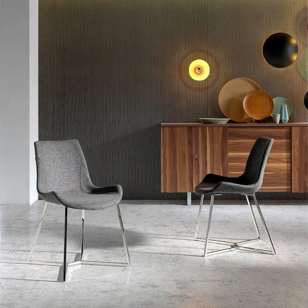 Chaises - Chaise de table à manger rembourrée en tissu gris - ANGEL CERDÁ