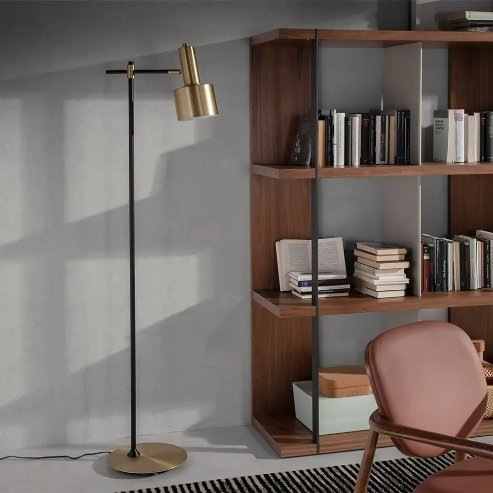 Floor lamps - Floor lamp gold aluminium and black steel - ANGEL CERDÁ