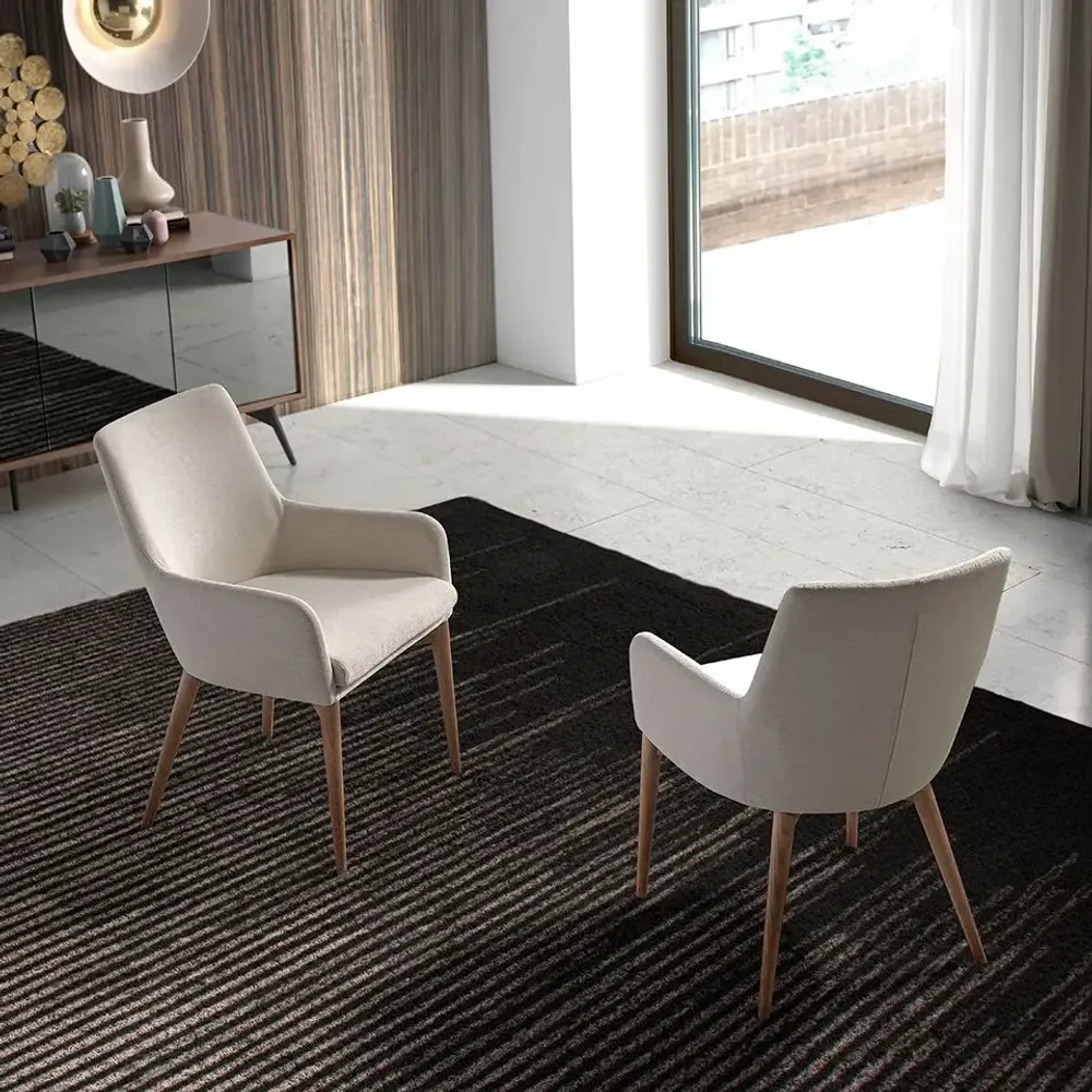 Chairs - Upholstered beige fabric Dining table chair - ANGEL CERDÁ