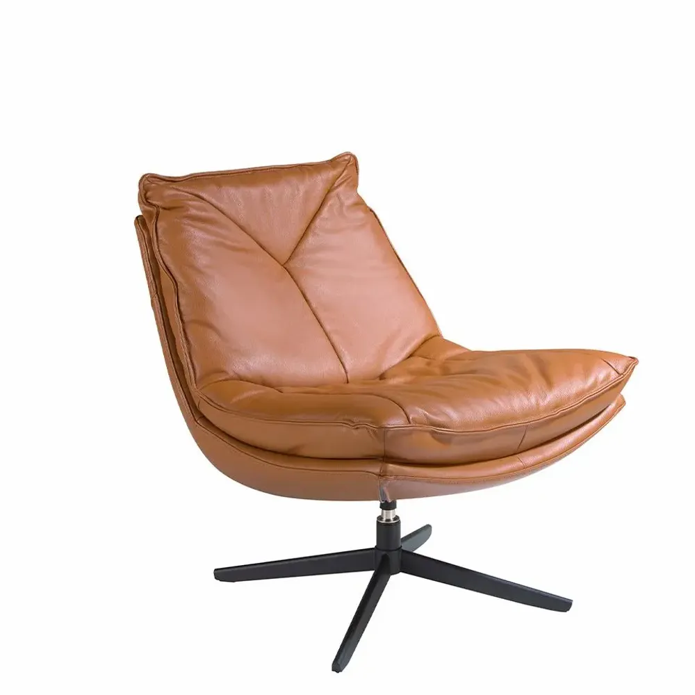 Armchairs - Brown leather upholstered swivel armchair - ANGEL CERDÁ