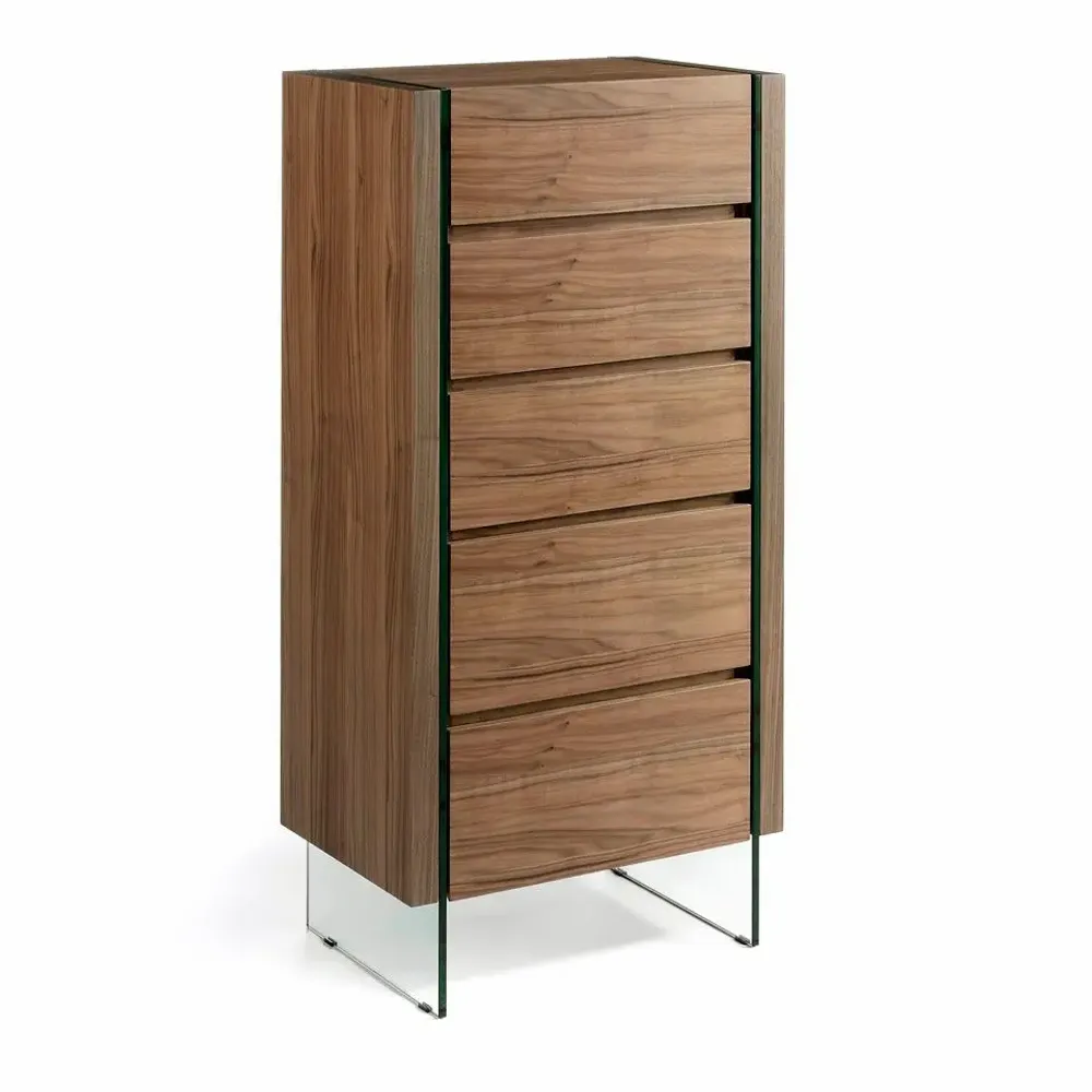 Chests of drawers - Walnut and glass chiffonier - ANGEL CERDÁ