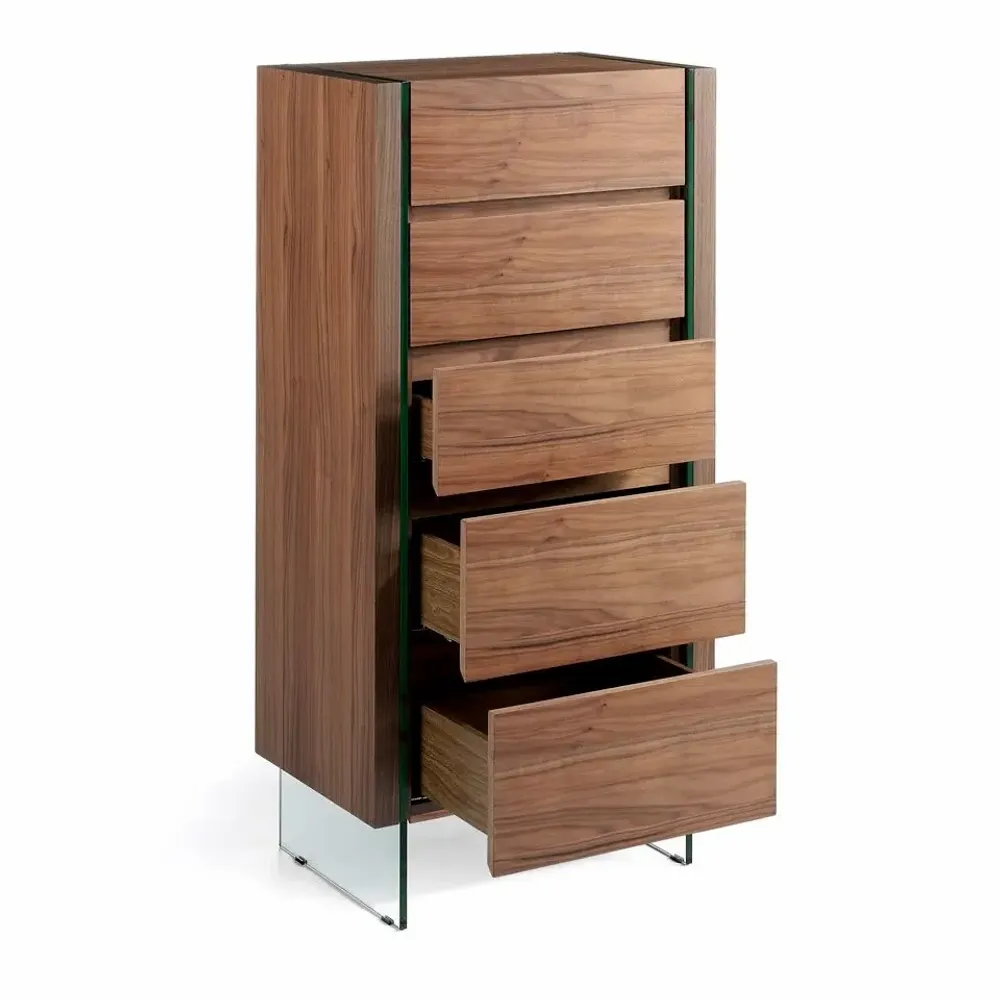 Chests of drawers - Walnut and glass chiffonier - ANGEL CERDÁ