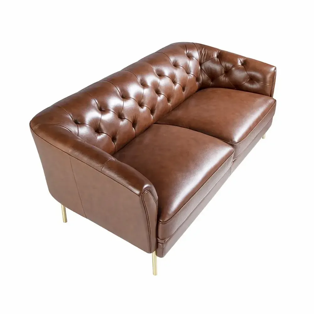 Sofas - 2 seater tobacco brown leather in quilted upholstery sofa - ANGEL CERDÁ