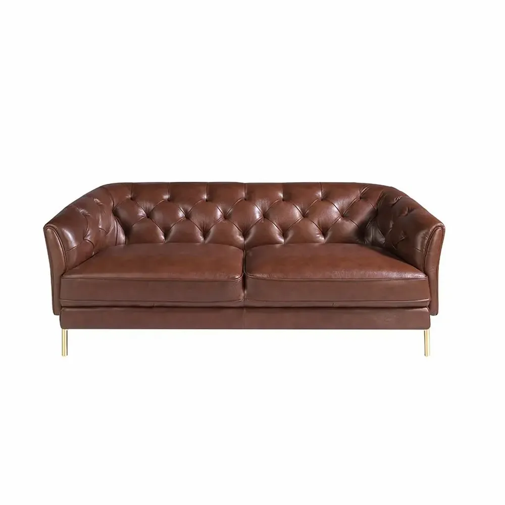 Sofas - 2 seater tobacco brown leather in quilted upholstery sofa - ANGEL CERDÁ